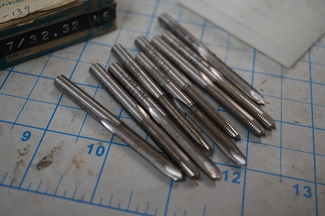 Lot of 8 Greenfield HSS 2 Flute Plug Taps 7/32-32 NS P.D. .1976-.1971