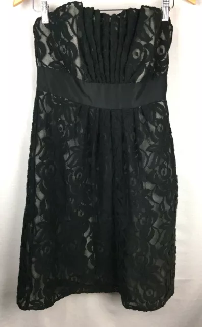 White House Black Market Strapless Black Dress Lace Overlay Pleated Corset Sz 6