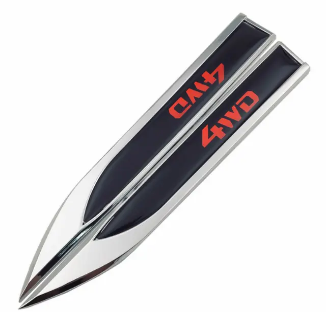 Pair Metal 4WD Car Fender Emblems Knife Badges Trunk Rear Decal Sticker 4X4 AWD