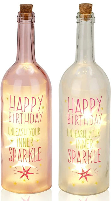 BRUBAKER Lichterflasche Mit Federn & 10 LED-Lichtern – 32 Cm Hoch, Rosa, Mit 3 AA Batterien (Batterien Exkl.)