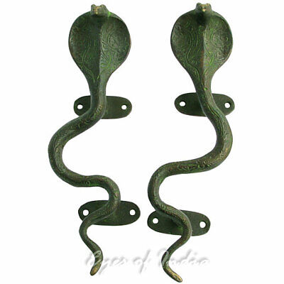 9" Pair Green Brass Snake Cobra Cabinet Pulls Door Handles Antique Bronze Indian