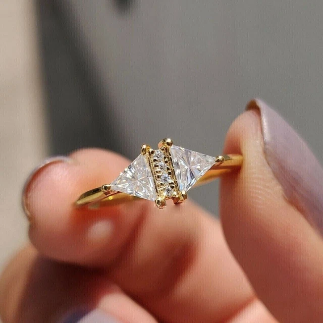 2.20 Ct Trillion Cut Lab-Created Diamond Engagement Ring 14K Yellow Gold Finish