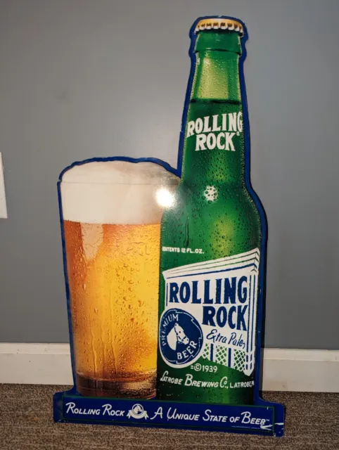 Rolling Rock Extra Pale Premium Beer Metal Tin Bar Pub Sign 2000 Latrobe Brewing