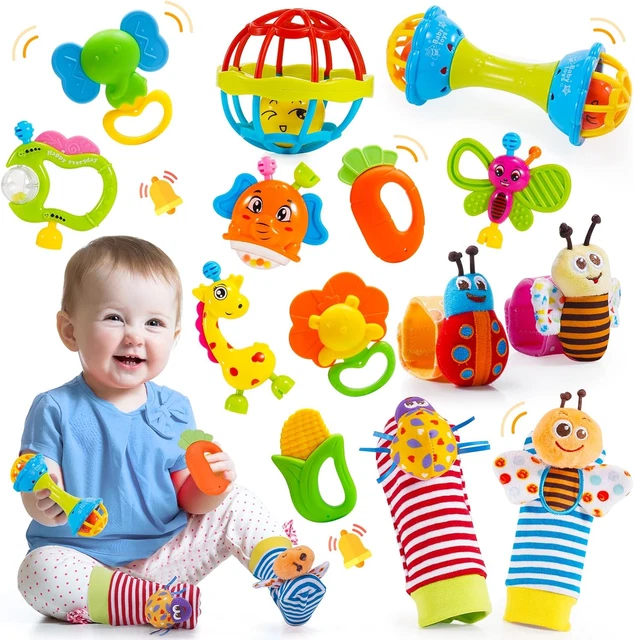 Jouet Bebe 6 Mois,Jouet de Motricité Bebe 3 6 7 8 9 10 12 Mois,Hochet Bebe  Boule de Préhension Anneau de Dentition,Secouer & Ramper Cadeau Enfant 1 An  Fille Garçon : : Jeux et Jouets