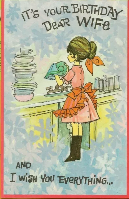 Wife Happy Birthday Vintage Greeting Card 1960s Kitchen Sink Joke Humour Funny