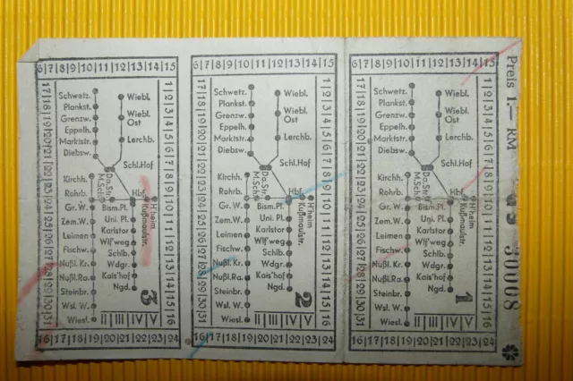 1947 Fahrkarte 6 Fahrten Fahrschein Heidelberger Straßen und Bergbahn AG HSB