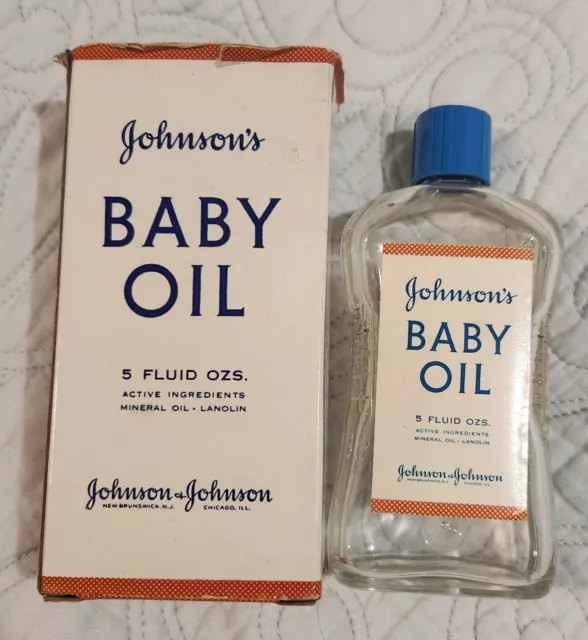 Vintage 1940s Johnson's Baby Oil With Box 5 Fluid Oz Half Full