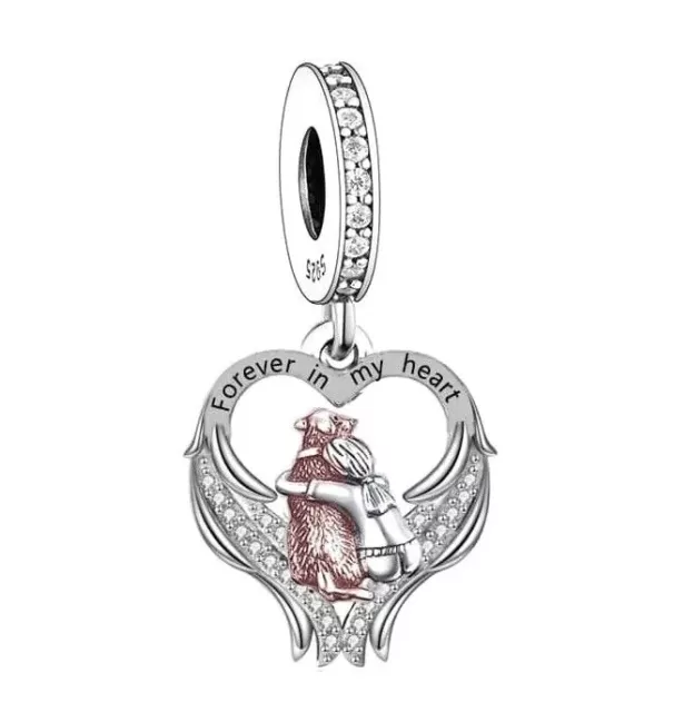 💖 Dog Girl Memorial Charm Forever In My Heart Genuine 925 Sterling Silver