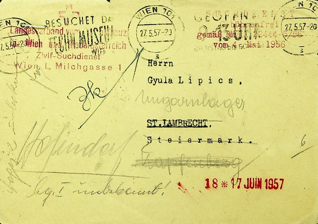 Österreich 1957 Markenlose Wien Abdeckung W / Slogan Cachet + Lädt & Redirected