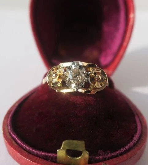 Bague Ancienne Diamant Or 18 Carats Tête D'aigle - Taille 55, Années 1940, Occasion