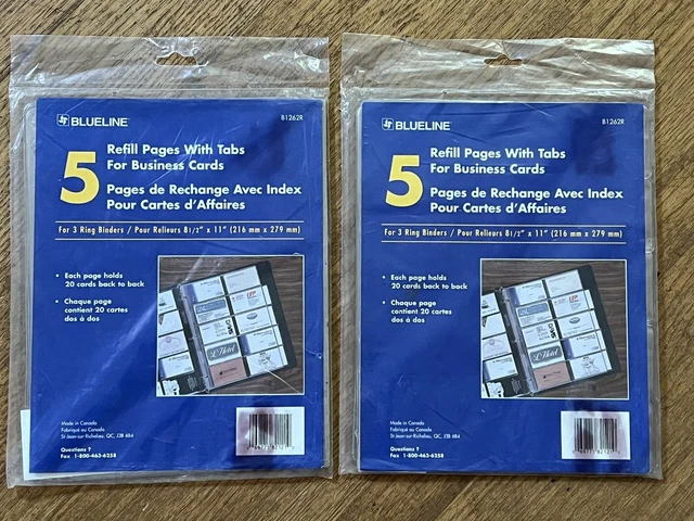 Lot of 2 x 5 pk BlueLine Refill Business Card 3 Ring Binder Pages with Tabs New