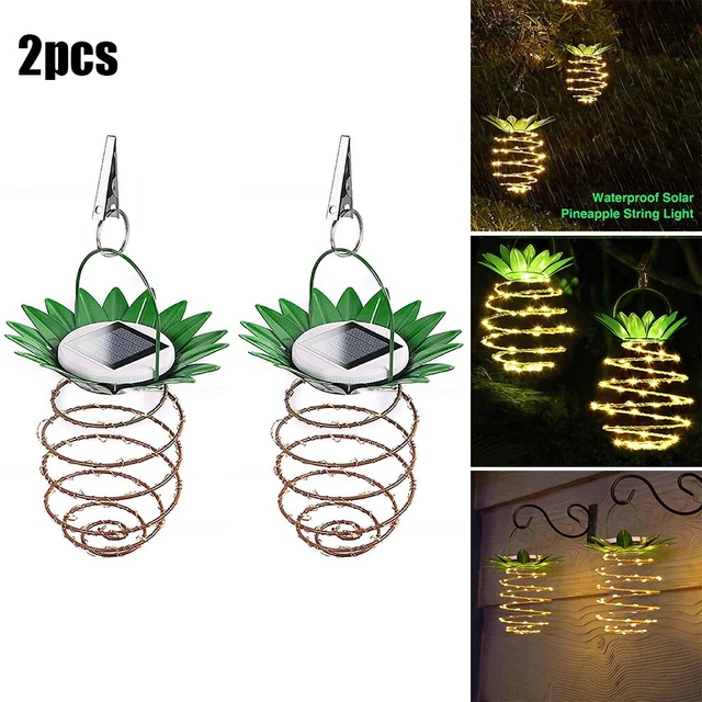 Solar Pineapple Lamp Iron Lantern LED Copper Wire Light String In Two Sets Parts
