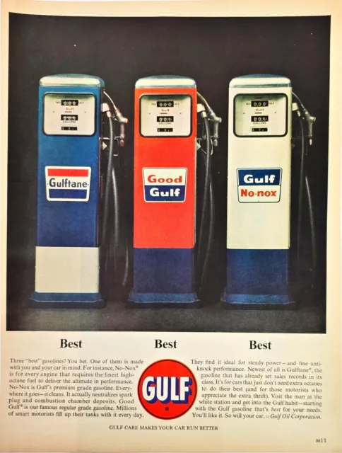 1963 Gulf Gasoline No-Nox Gulftane Gas Pumps Vintage Print Ad Color 10" X 13"