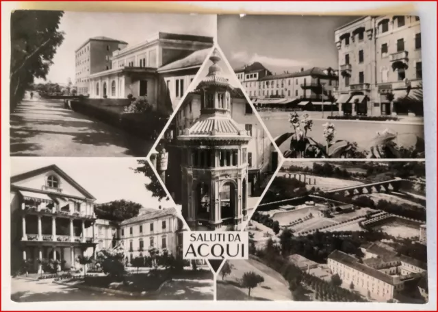 Cartolina d'epoca Saluti da Acqui Terme 5 vedutine formato grande viaggiata 1949