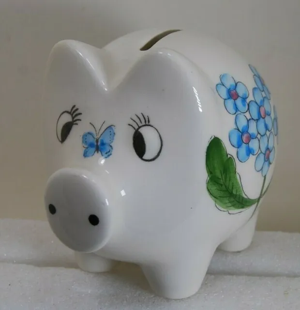 Vintage,"TOSCANY" WEISS Hand Painted in Brazil! Floral Pig Piggy Bank