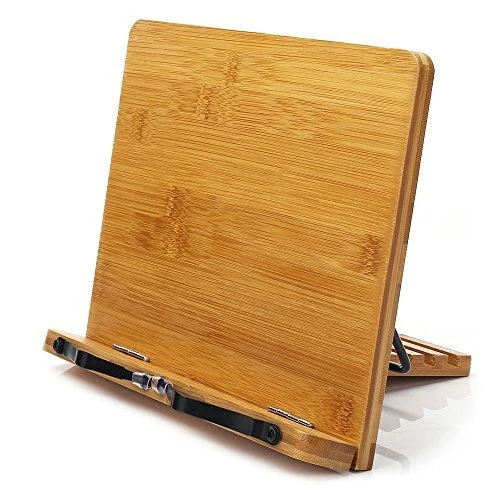 Bamboo Book Stand,wishacc Adjustable Book Holder Tray and Page Paper Clips