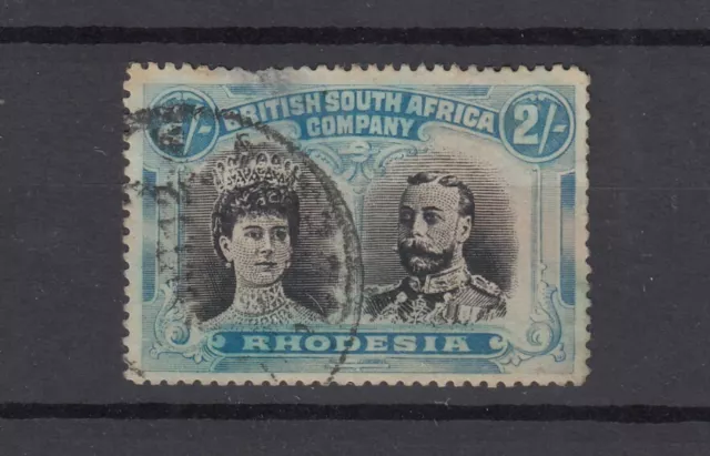 BSAC Rhodesia 1910 2/- Black Dull Blue Double Head p15 SG178 Fine Used JK8183