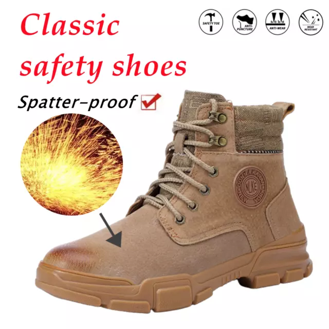 Mens Leather Ankle Safety Boots Lace Up Steel Toe Cap Work Boots Hiker Shoes UK