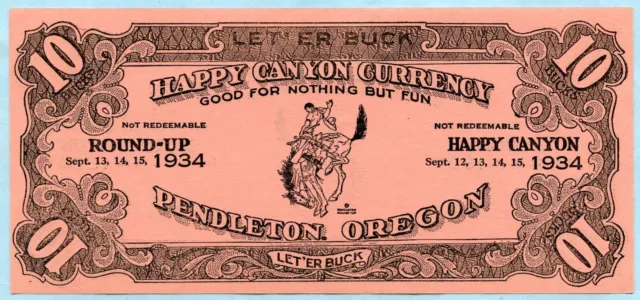 1934 10 Bucks Pendleton Round-Up Happy Canyon Currency Oregon Scrip