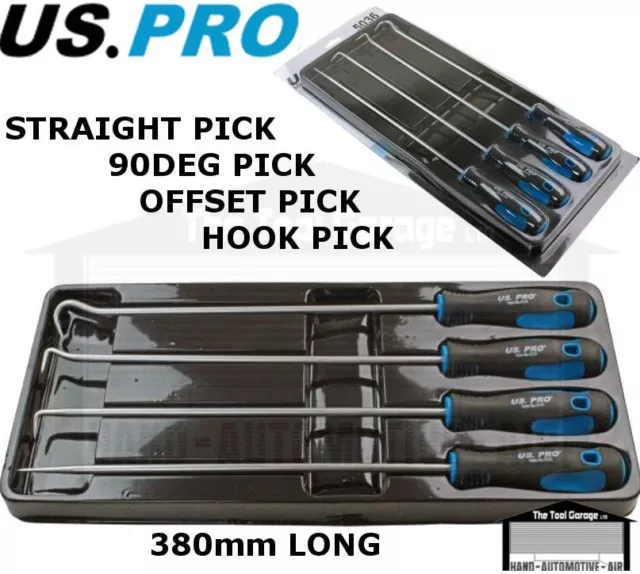 US PRO 4pc Long Pick And Hook Set Removal Tool Extra long Total Length