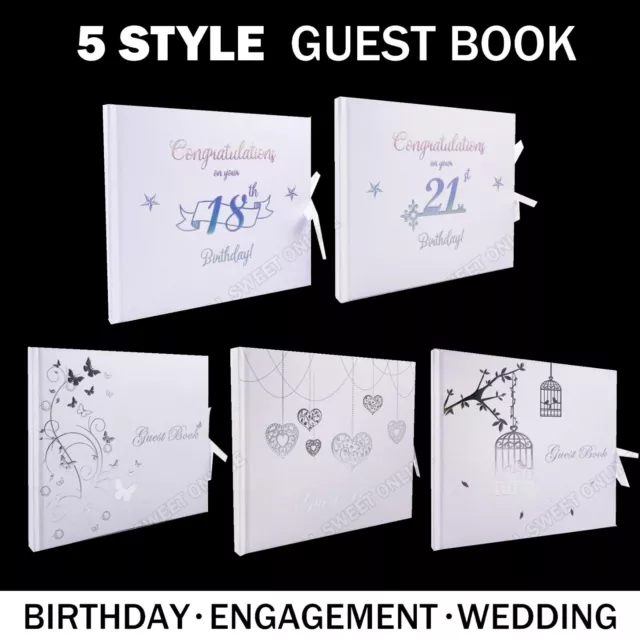 5 Design Guest Book Silver Glitter Details 22 x 19cm 18th 21st Birthday Wedding