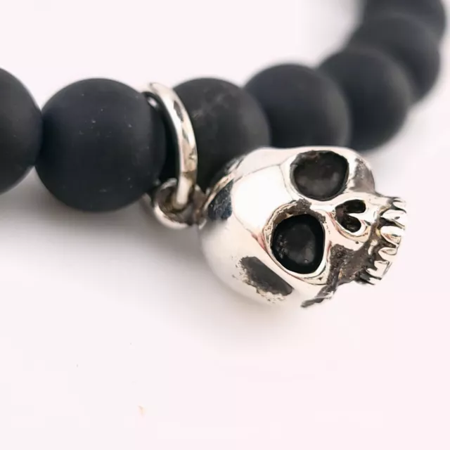 King Baby Studio Sterling Silver Skull 8mm Matte Black Onyx Beaded Bracelet USA 3