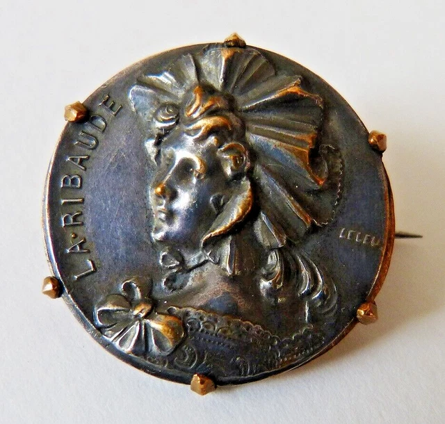 Broche Ancienne Art Nouveau En Acier - Masque Décoratif Vintage, Occasion