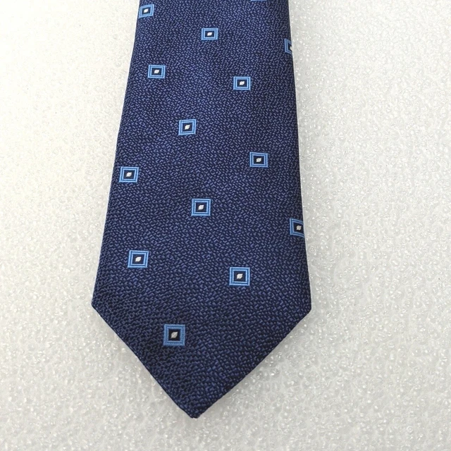 David Donahue Men's Blue Geometric Pattern Silk Tie $115 Woven in Italy Handmade