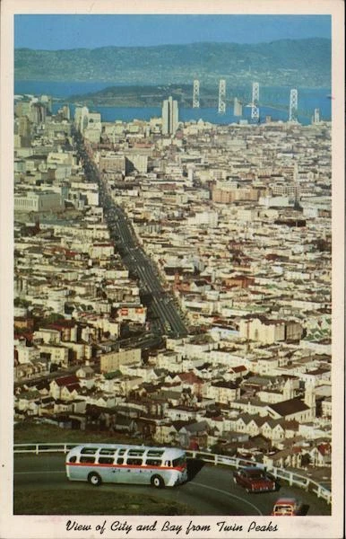 San Francisco,CA City and Bay from Twin Peaks California Bay News Co. Postcard