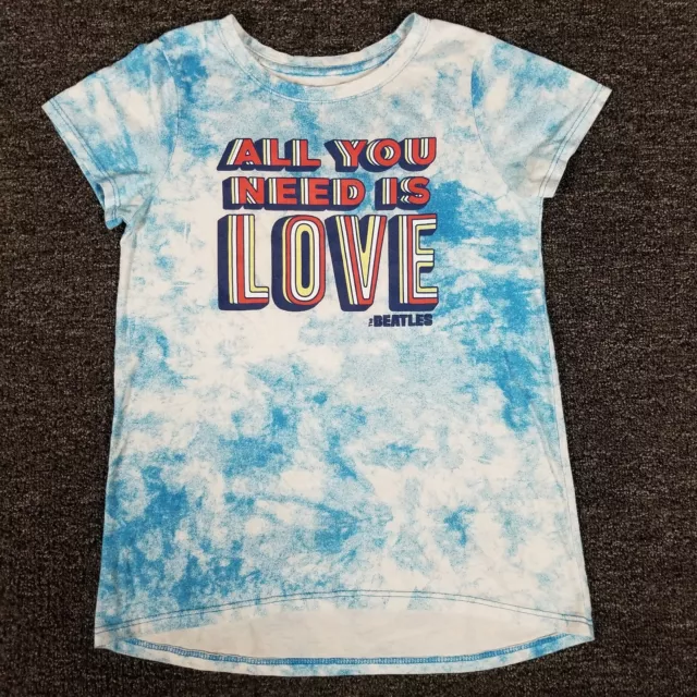 Beatles Shirt Girls Large 10/12 Blue Tie Dye All You Need Is Love Rocker School