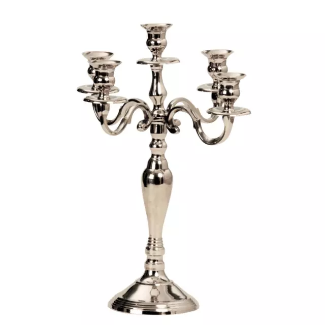 Klassischer Kerzenleuchter 40 cm 5-armig Silber Kerzen Leuchter Kerzenständer