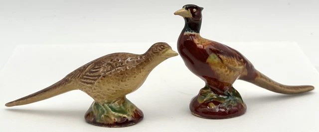Vintage Pottery  Ring Neck Pheasant Ceramic Bird Figurines Pair Male Female