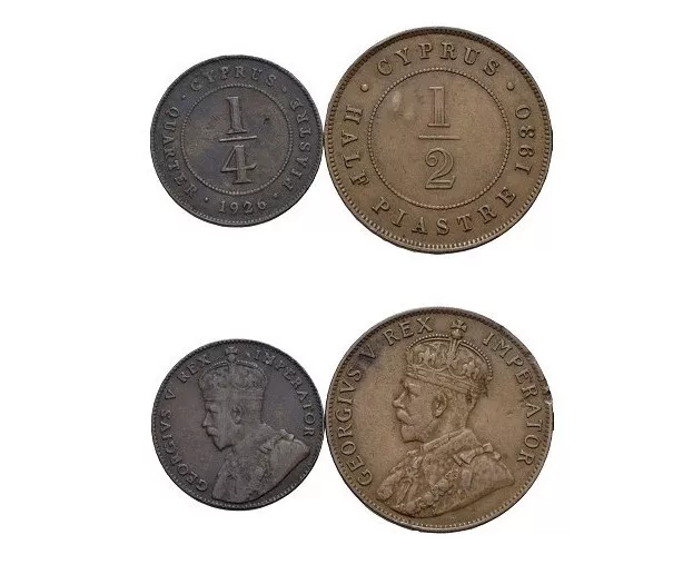 *** CYPRUS *** GEORGE V *** 2 ps lot  1/2 Piaster 1930 & 1/4 Piaster 1926 *** m8