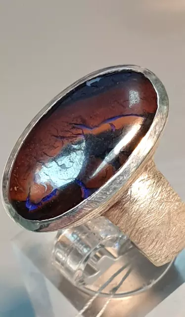 925 Silber Ring Handarbeit Unikat Boulder Opal unbehandelt RG 54/17,2 mm