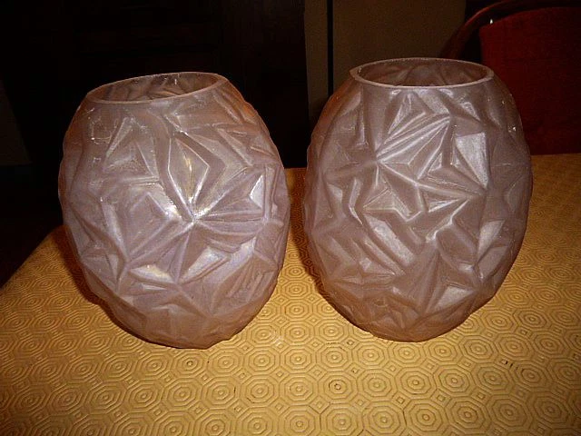 PAIRE DE VASES Verre Moule Rose Art Deco EUR 49,00 - PicClick FR