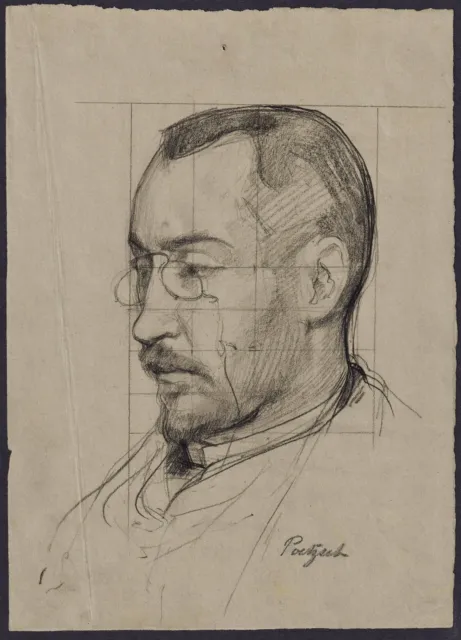Gustave Poetzsch - Retrato Mann Con Gafas Man Gafas Dibujo Dessin