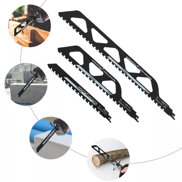 3* Reciprocating Saw Blade Demolition Cutting For Hollow Brick Concrete Black