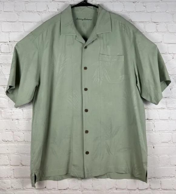 Tommy Bahama Men's 100% Silk Hawaiian Camp Shirt Size Large Green Floral