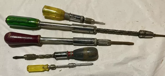 Vintage Lot of 3 StanleyYankee & 1 Witherby Hand Push Screwdrivers