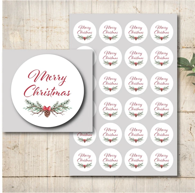 24 Aufkleber Sticker Etiketten Frohe Weihnachten Merry Christmas weiß
