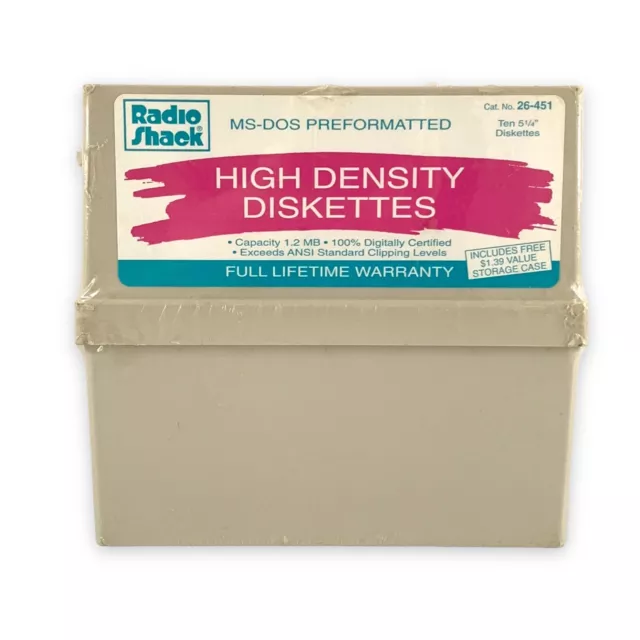 VTG Radio Shack Package of 10 High Density Diskettes 5.25” MS-DOS 26-451 SEALED