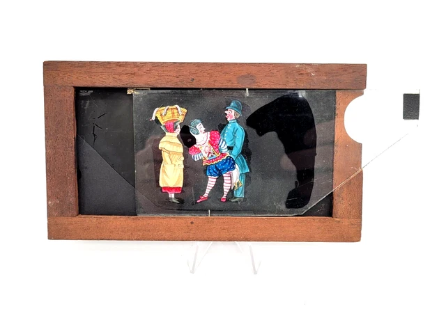 Antique Color Glass Magic Lantern SLIDING MECHANICAL SLIP SLIDE stealing a goose