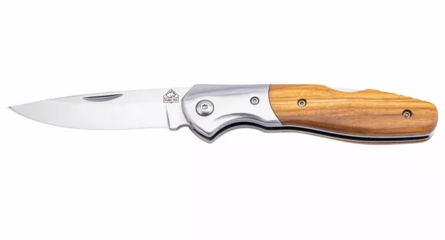 PUMA TEC pocket knife, olive wood with clip, Outdoor Camping Hunting 7316011