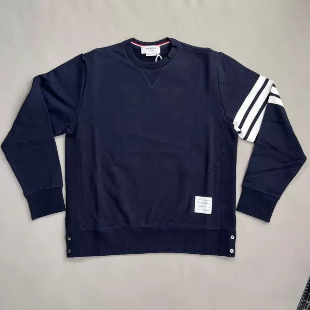 THOM BROWNE Classic Sweatshirt w/ 4 Bar Sleeve in Classic Loop Back Navy Size 5