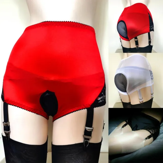 Unforgettable Womens Crotchless Panties with Garter Suspenders 6 Straps