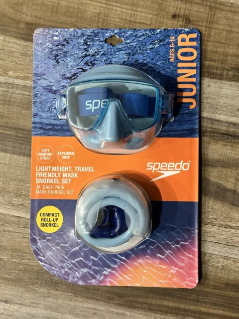 Speedo Junior Travel Snorkel Mask Set - Blue NEW