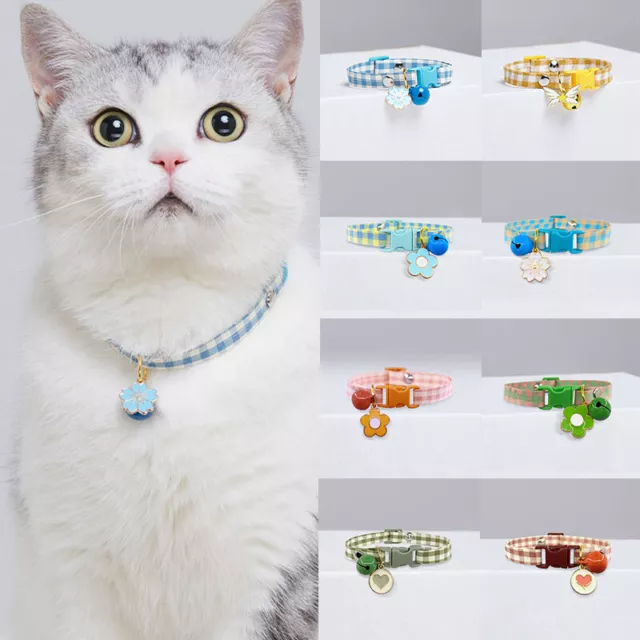 ┥ Lindo collar de campana ajustable a cuadros gato perro pequeño gatito cachorro color