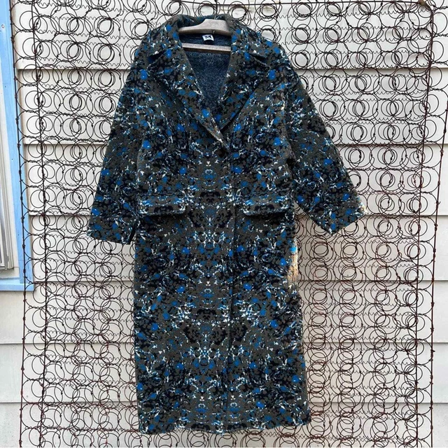 M Missoni blue olive camo speckled wool blend trench coat SMALL