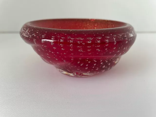 Glas Schale Murano, wohl Barovier Toso ? rot Goldflitter Sommerso um 1960 gut !! 2