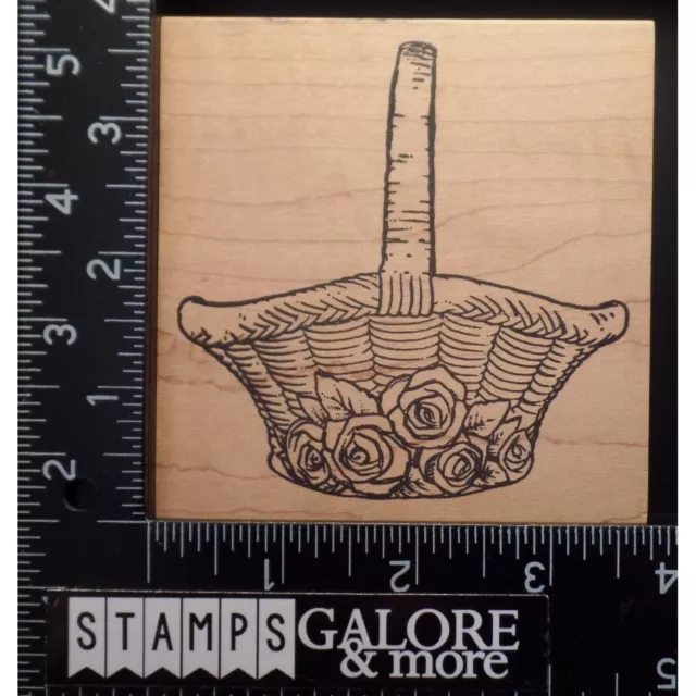 The Stamp Pad Co Rubber Stamps WICKER BASKET GARDEN FLOWERS ROSES #2203